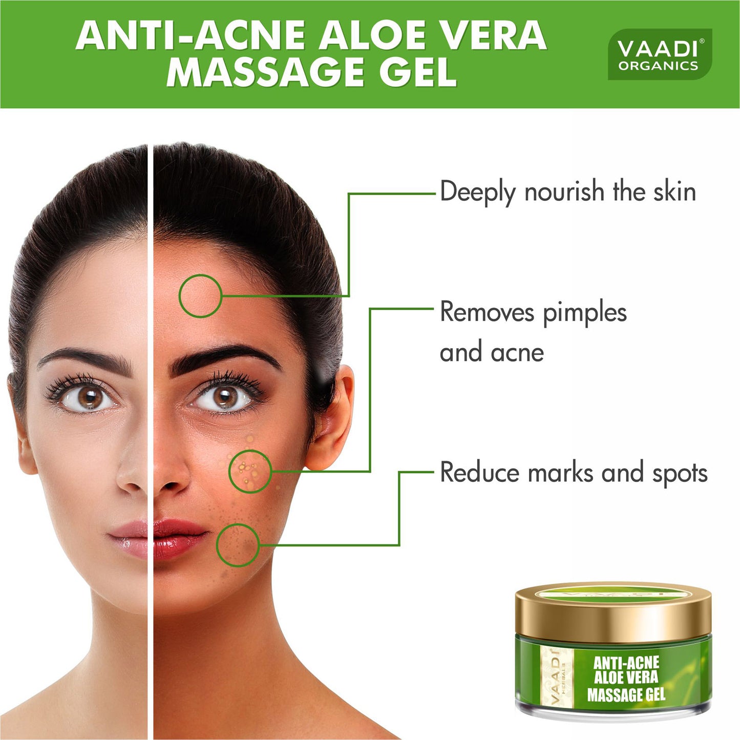 Anti Acne Organic Aloe Vera Massage Gel - Removes Skin Impurities - Keeps Skin Soft (50 gms/ 2 oz)