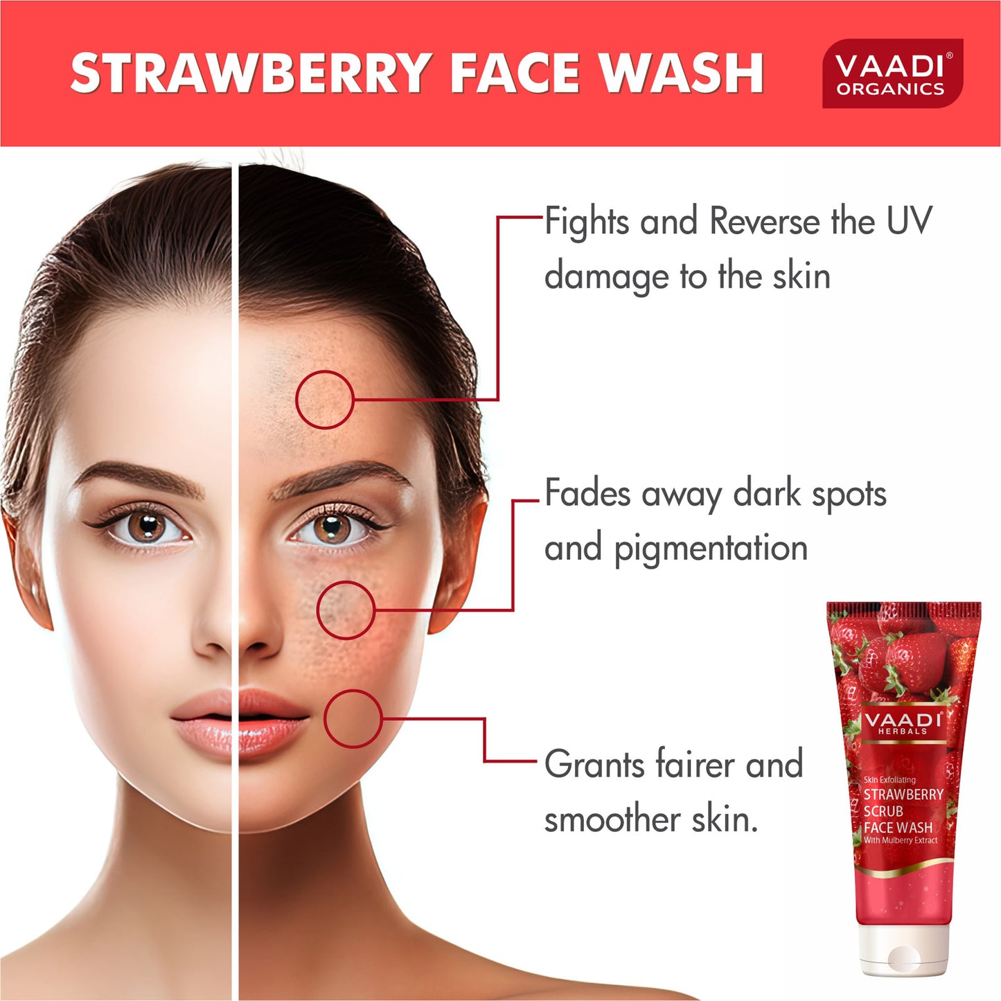 Skin Exfoliating Organic Strawberry Scrub Face Wash with Mulberry Extract- Removes Dead Skin - Deeply Nourishes Skin ( 4 x 60ml/ 21.1 fl oz)