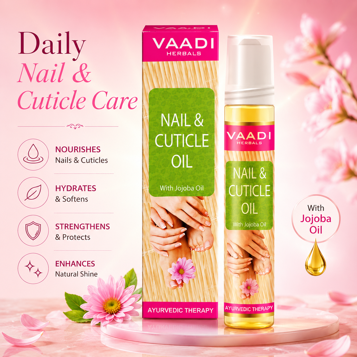 Organic Nail & Cuticle Oil with Jojoba Oil - Heals Redness & Pain - Strengthens Thin & Brittle Nails (3 x 10 ml/ 0.4 fl oz)