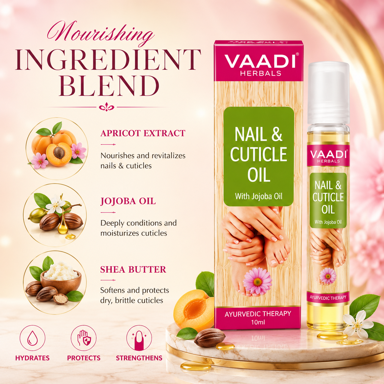Organic Nail & Cuticle Oil with Jojoba Oil - Heals Redness & Pain - Strengthens Thin & Brittle Nails (3 x 10 ml/ 0.4 fl oz)