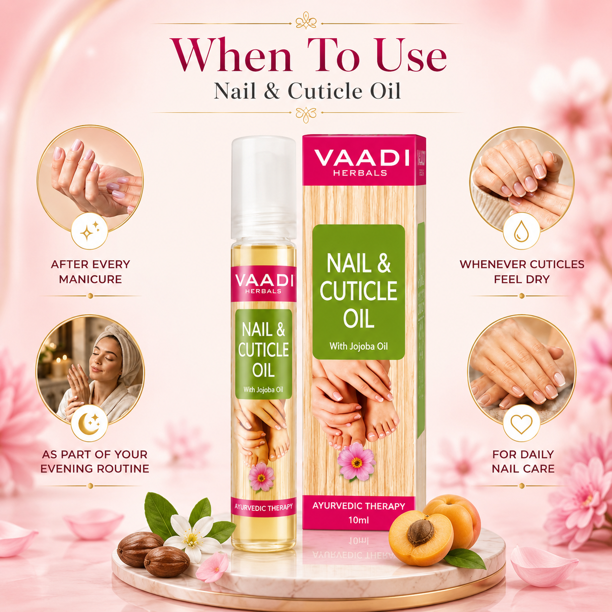 Organic Nail & Cuticle Oil with Jojoba Oil - Heals Redness & Pain - Strengthens Thin & Brittle Nails (3 x 10 ml/ 0.4 fl oz)