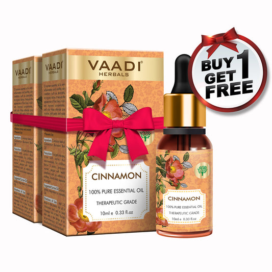 Organic Cinnamon Essential Oil - Soothes Skin Inflammation, Relieves Stress & Anxiety & Improves Concentration (10 ml/ 0.33 oz) (Buy 1 Get 1 Free)