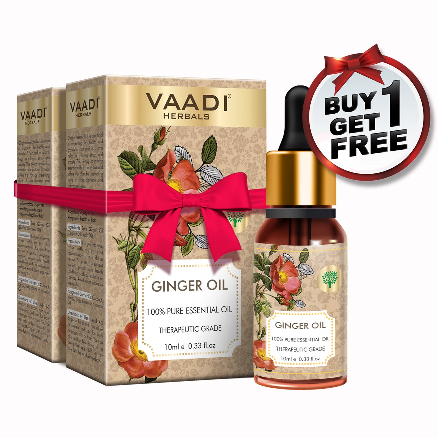 Organic Ginger Essential Oil - Tones Skin, Prevents Hairfall, Soothing Woody Aroma - 100% Pure Therapeutic Grade (10 ml/ 0.33 oz) (Buy 1 Get 1 Free)