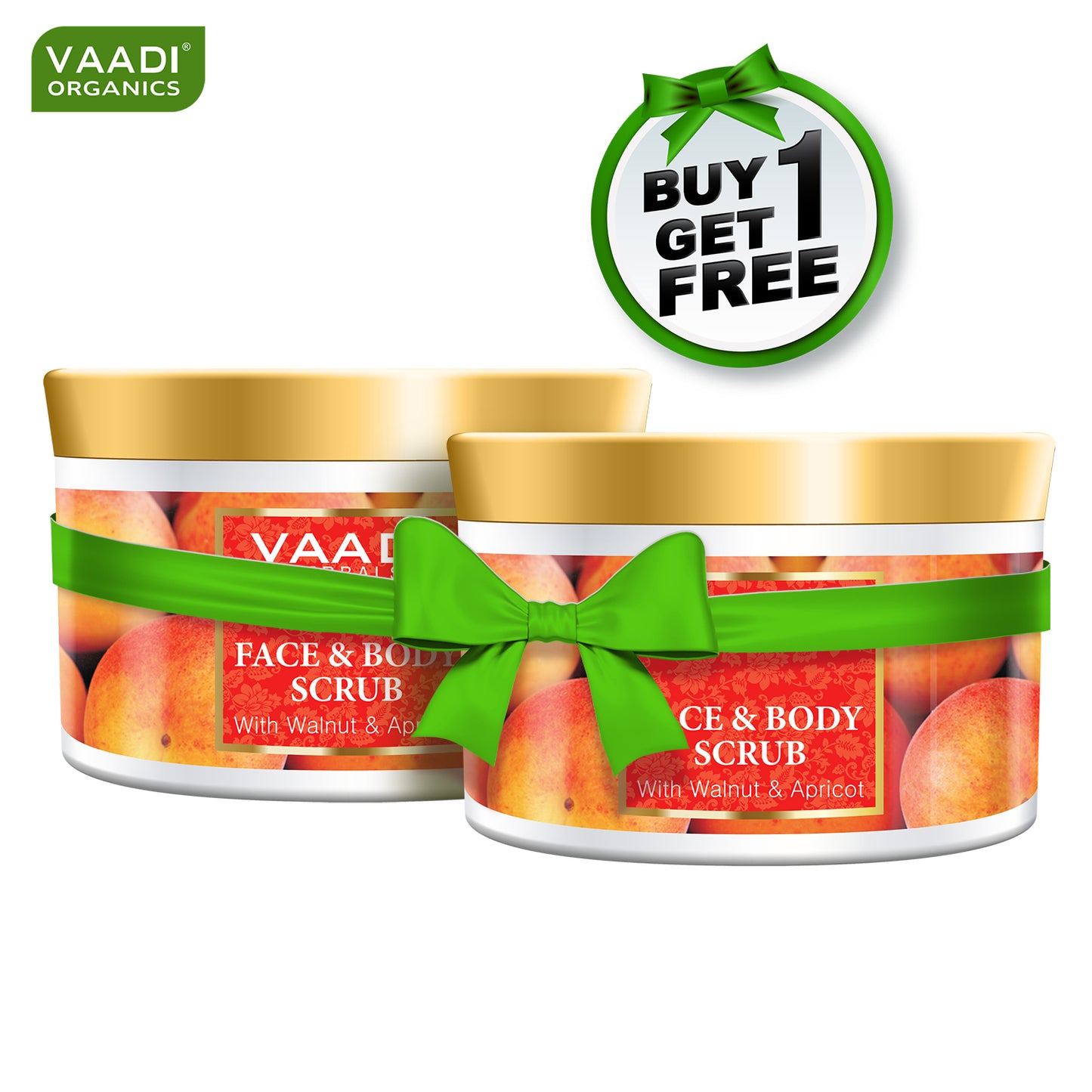 Organic Face & Body Scrub with Walnut & Apricot - Exfoliates & Unclogs Pores - Keeps Skin Youthful ( 500 gms / 17.7 oz) (Buy 1 Get 1 Free)