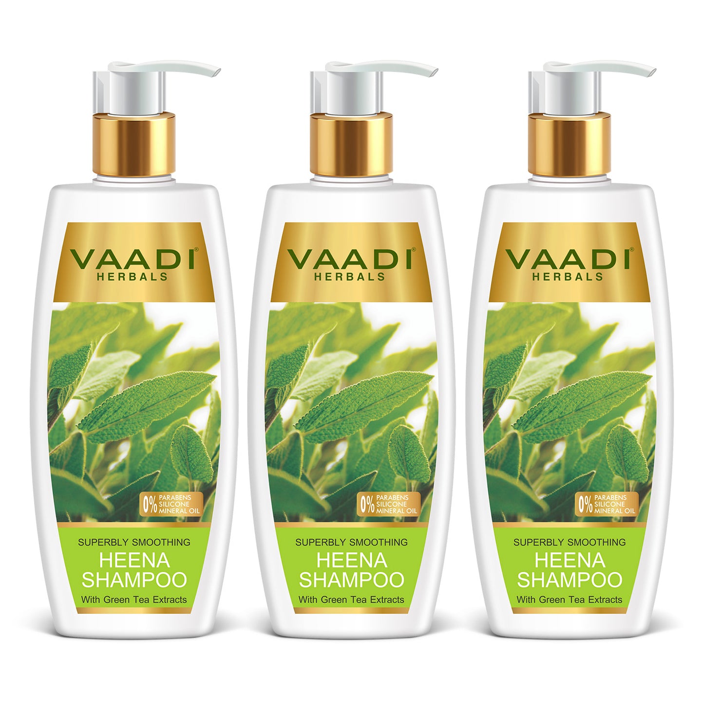 Superbly Smoothing Organic Heena Shampoo with Green Tea Extract - Controls Dry Frizzy Hair - Strengthens Hair (3 x 350 ml/12 fl oz)