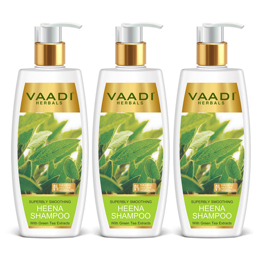Superbly Smoothing Organic Heena Shampoo with Green Tea Extract - Controls Dry Frizzy Hair - Strengthens Hair (3 x 350 ml/12 fl oz)