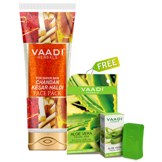 Organic Chandan Kesar Fairness Face Pack (120 gms) with free Organic Aloe Vera Facial Bar (25 gms)
