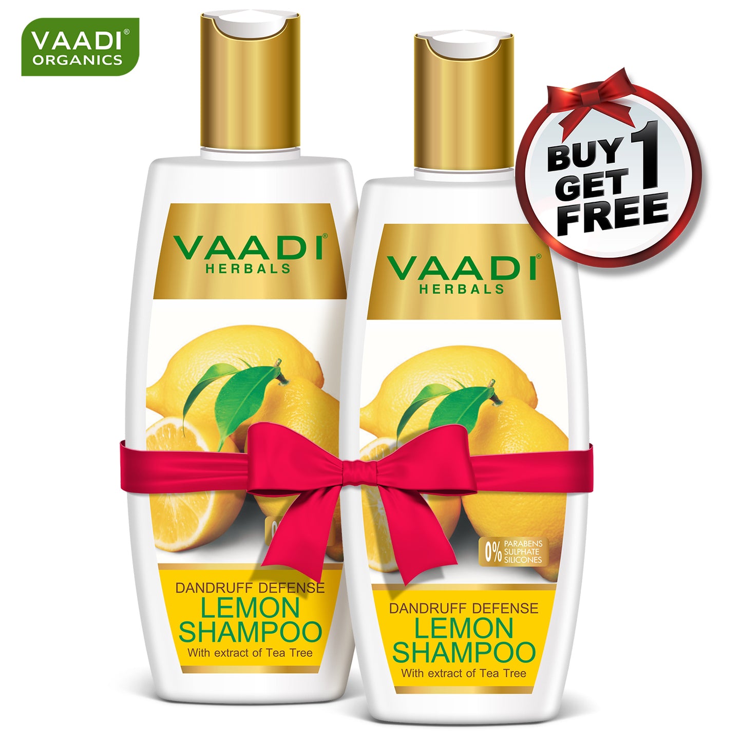 Dandruff Defense Organic Lemon Shampoo with Tea Tree Extract - Disinfects Scalp - Prevents Hairfall (350 ml/ 12 fl oz) (Buy 1 Get 1 Free)