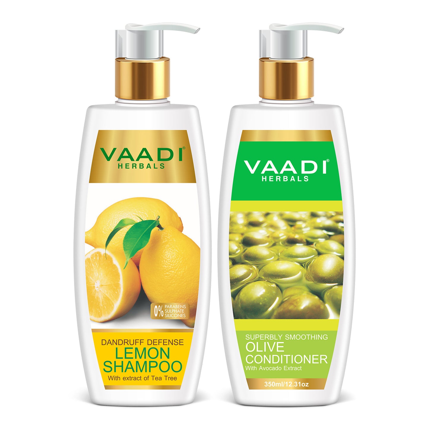 Dandruff Defense Organic Lemon Shampoo with Tea Tree Extract - Multi Vitamin Rich Olive Conditioner with Avocado Extract (2 x 350 ml/ 12 fl oz)