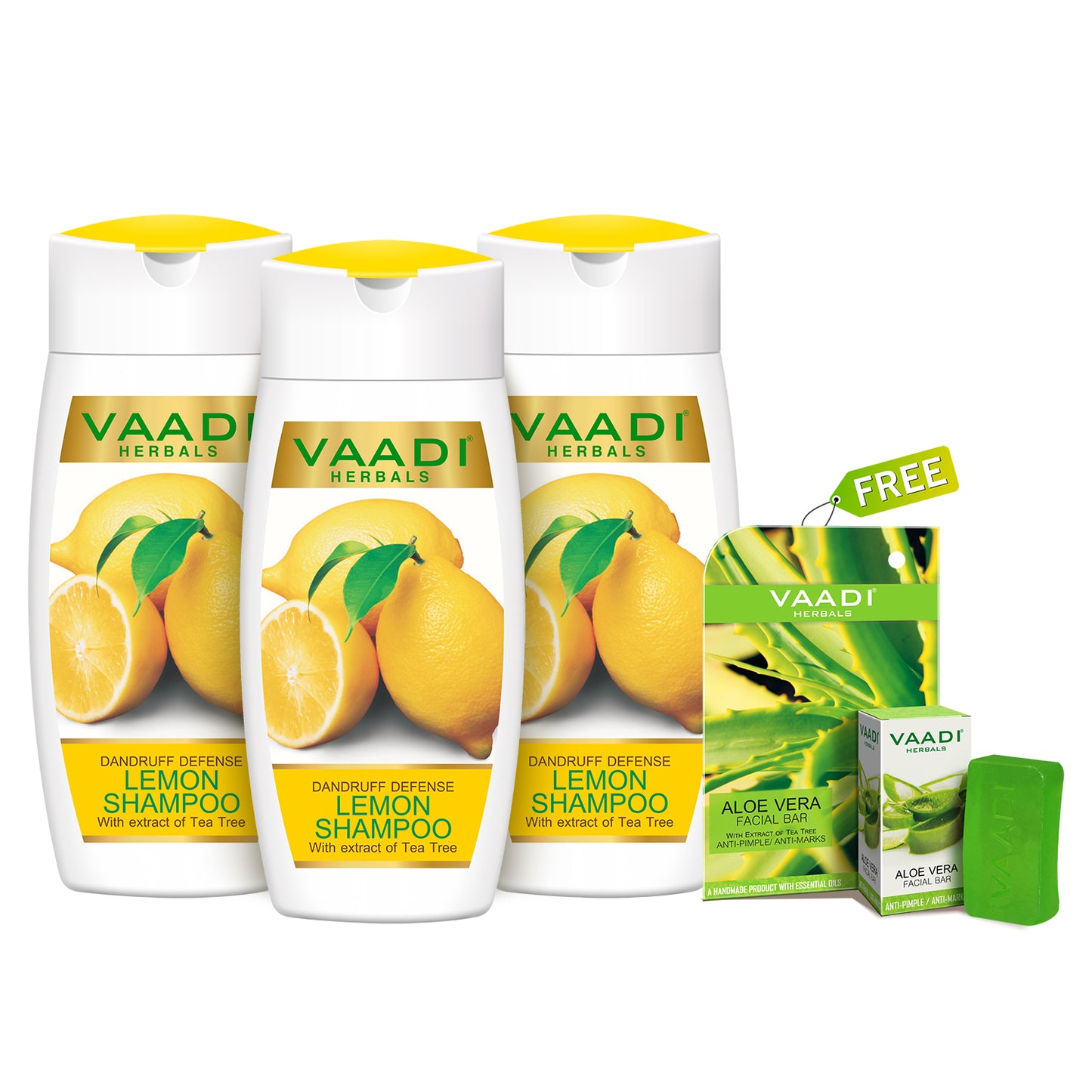 Dandruff Defense Organic Lemon Shampoo (3 x 110 ml) with free Organic Aloe Vera Facial Bar (25 gms)