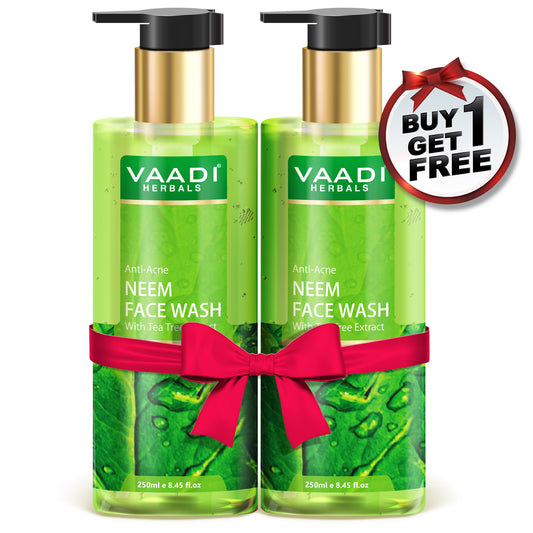 Anti Acne Organic Neem Face Wash with Tea Tree Extract - Controls Acne - Heals Skin (250 ml/8.45 fl oz) (Buy 1 Get 1 Free)