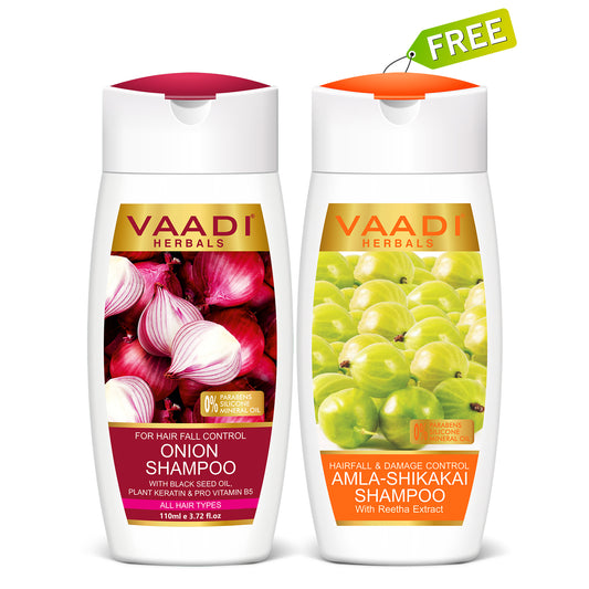 Hair-Fall Control Organic Onion Shampoo ( 110ml / 4 fl oz) with free Hairfall & Damage Control Organic Shampoo (Indian Gooseberry Extract) (110 ml/4 fl oz)