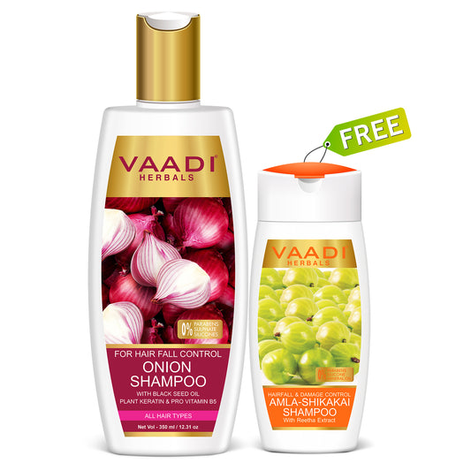 Hair-Fall Control Organic Onion Shampoo ( 350ml / 12 fl oz) with free Hairfall & Damage Control Organic Shampoo (Indian Gooseberry Extract) (110 ml/4 fl oz)