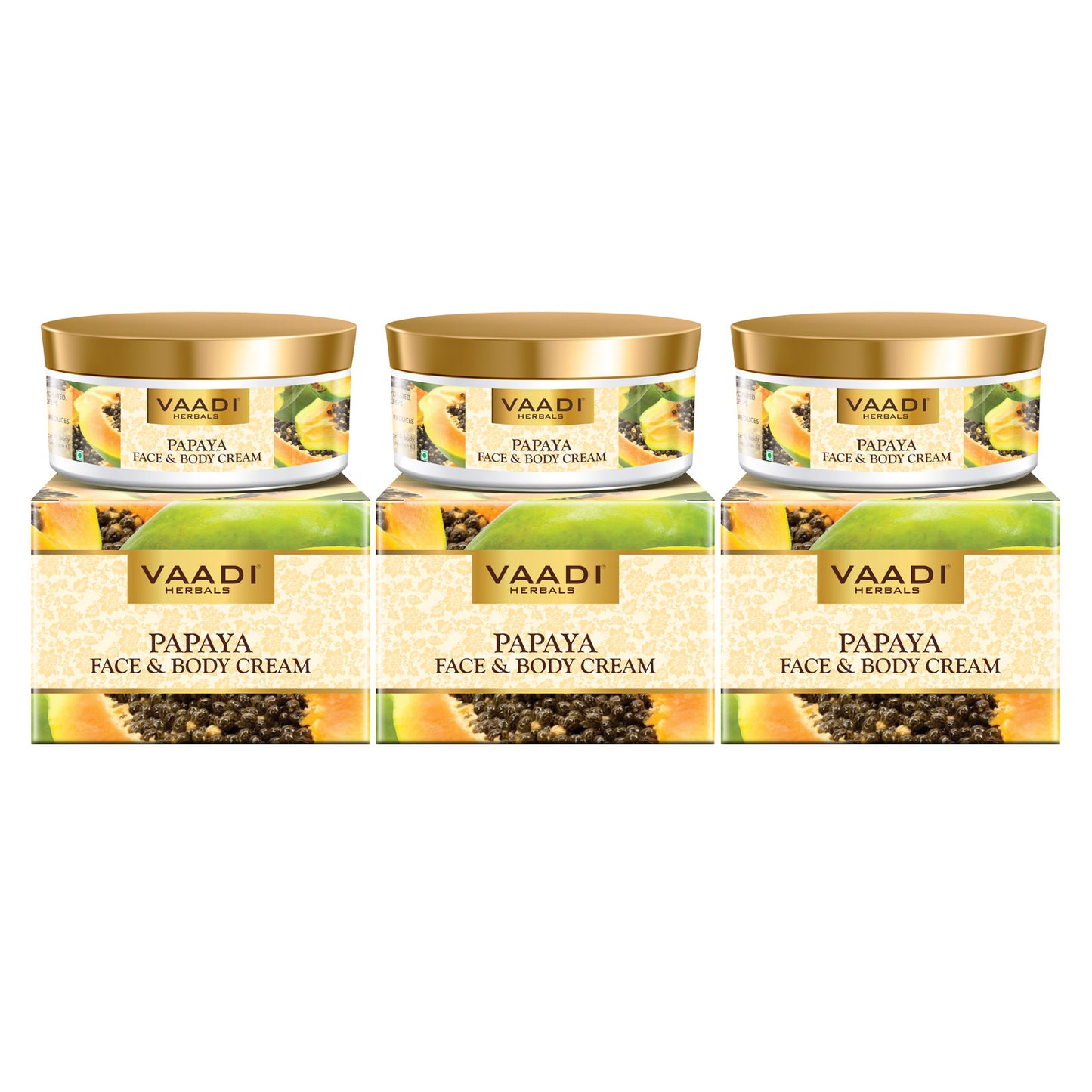 Organic Papaya Face & Body Cream - Maintains Skin Elasticity - Keeps Skin Youthful (3 x 150 gms/ 5.3 oz)