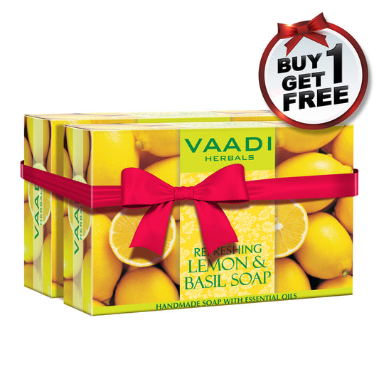 Refreshing Organic Lemon & Basil Soap - Tones & Brightens Skin - Detoxifies Skin Deep (75 gms / 2.7 oz) (Buy 1 Get 1 Free)