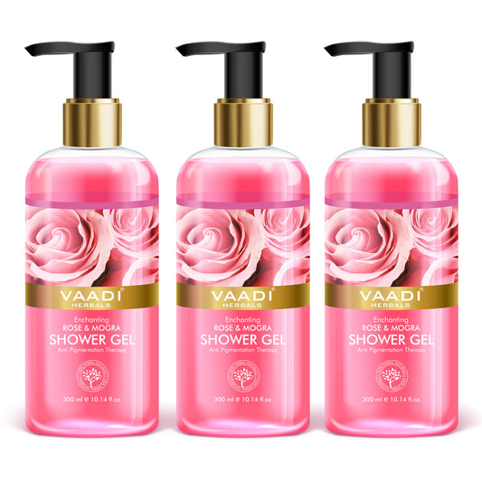 Enchanting Organic Rose & Mogra Shower Gel - Skin Brightening Therapy - Lightens Spots & Patches (3 x 300 ml / 10.2 fl oz)