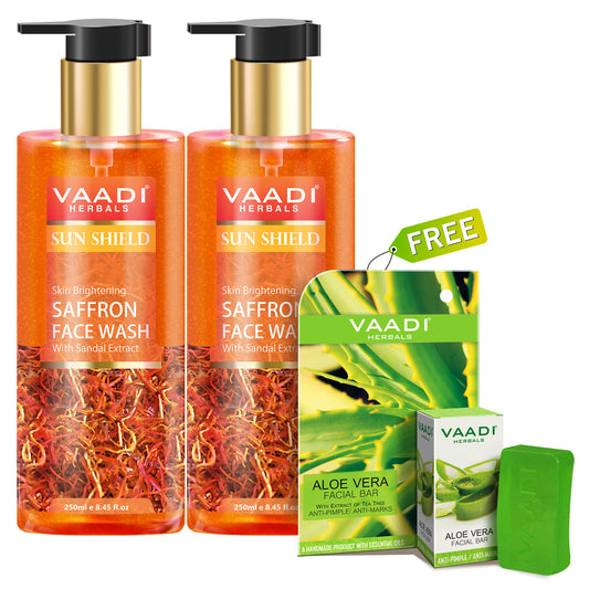 Organic Saffron Face Wash  (2 x 250 ml) with free Organic Aloe Vera Facial Bar (25 gms)