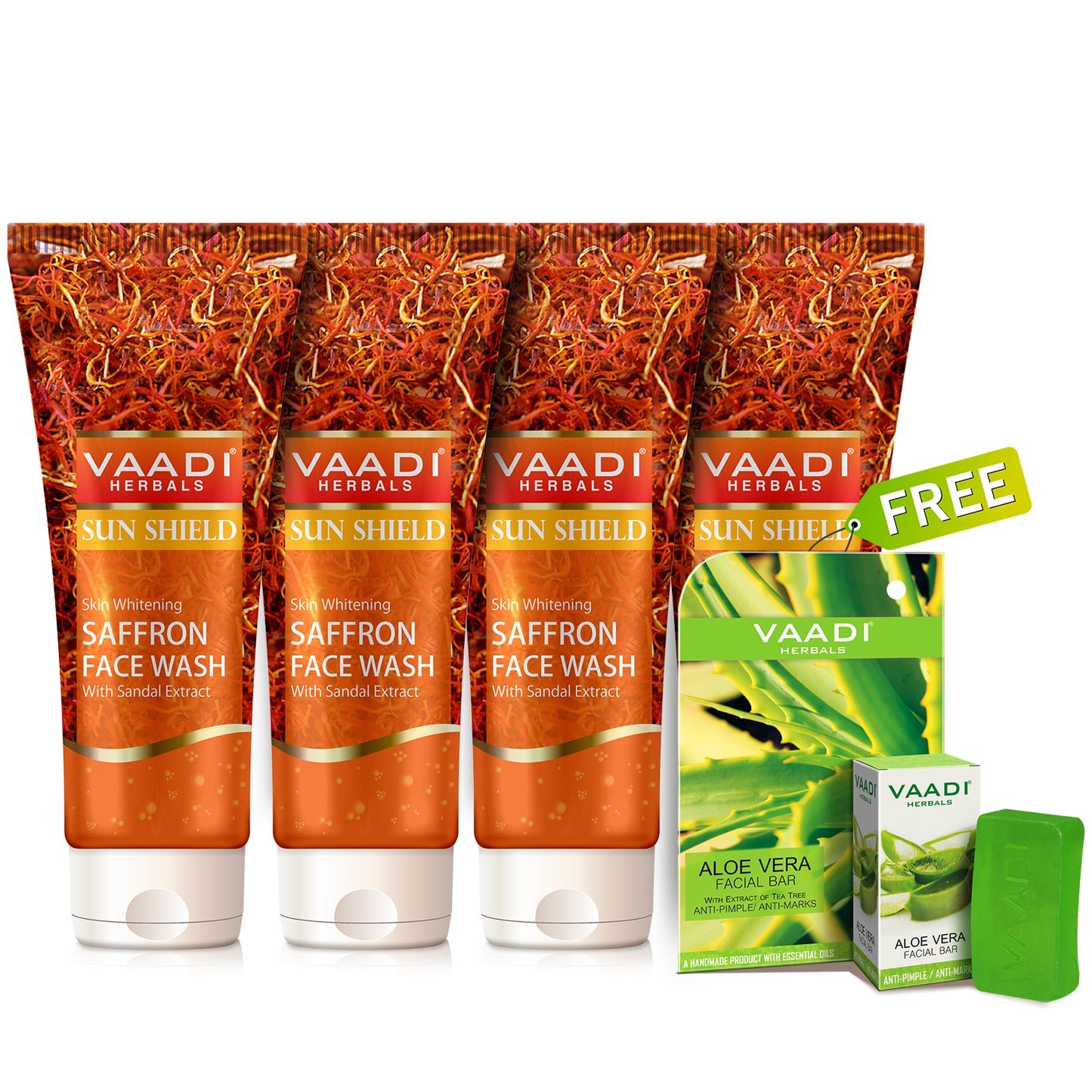 Organic Saffron Face Wash (4 x 60 ml) with free Organic Aloe Vera Facial Bar (25 gms)