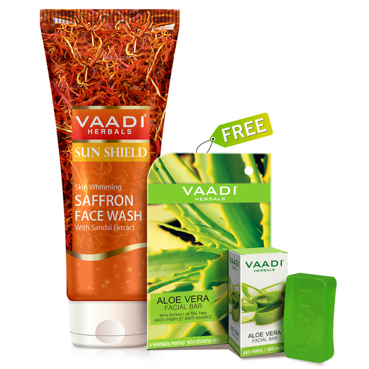 Organic Saffron Face Wash (60 ml) with free Organic Aloe Vera Facial Bar (25 gms)