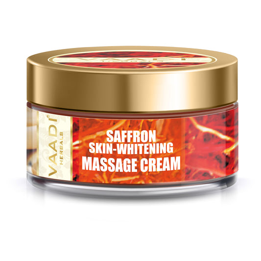 Skin Whitening Organic Saffron Massage Cream with Basil Oil & Shea Butter - Improves Complexion - Reduces Puffiness, Marks & Spots ( 50 gms/2 oz)