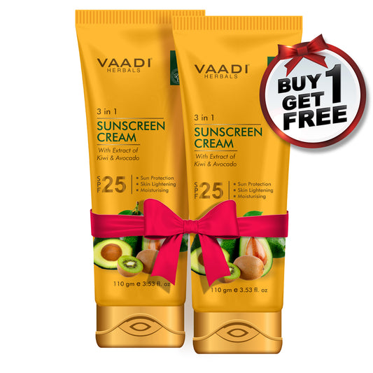 Organic Sunscreen Cream SPF 25 with Kiwi & Avocado Extract - Protects & Nourishes Skin - Enhances Complexion (110 gms / 4 oz) (Buy 1 Get 1 Free)