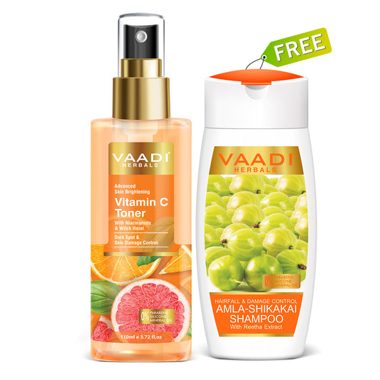 Organic Vitamin C Toner ( 110ml / 4 fl oz) with free Hairfall & Damage Control Organic Shampoo (Indian Gooseberry Extract) (110 ml/4 fl oz)