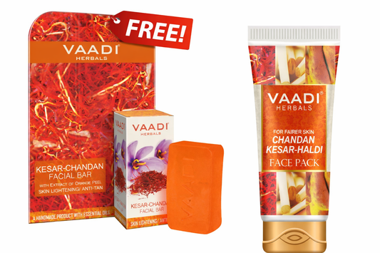 Organic Chandan Kesar Fairness Face Pack (120 gms) with free Organic Aloe Vera Facial Bar (25 gms)