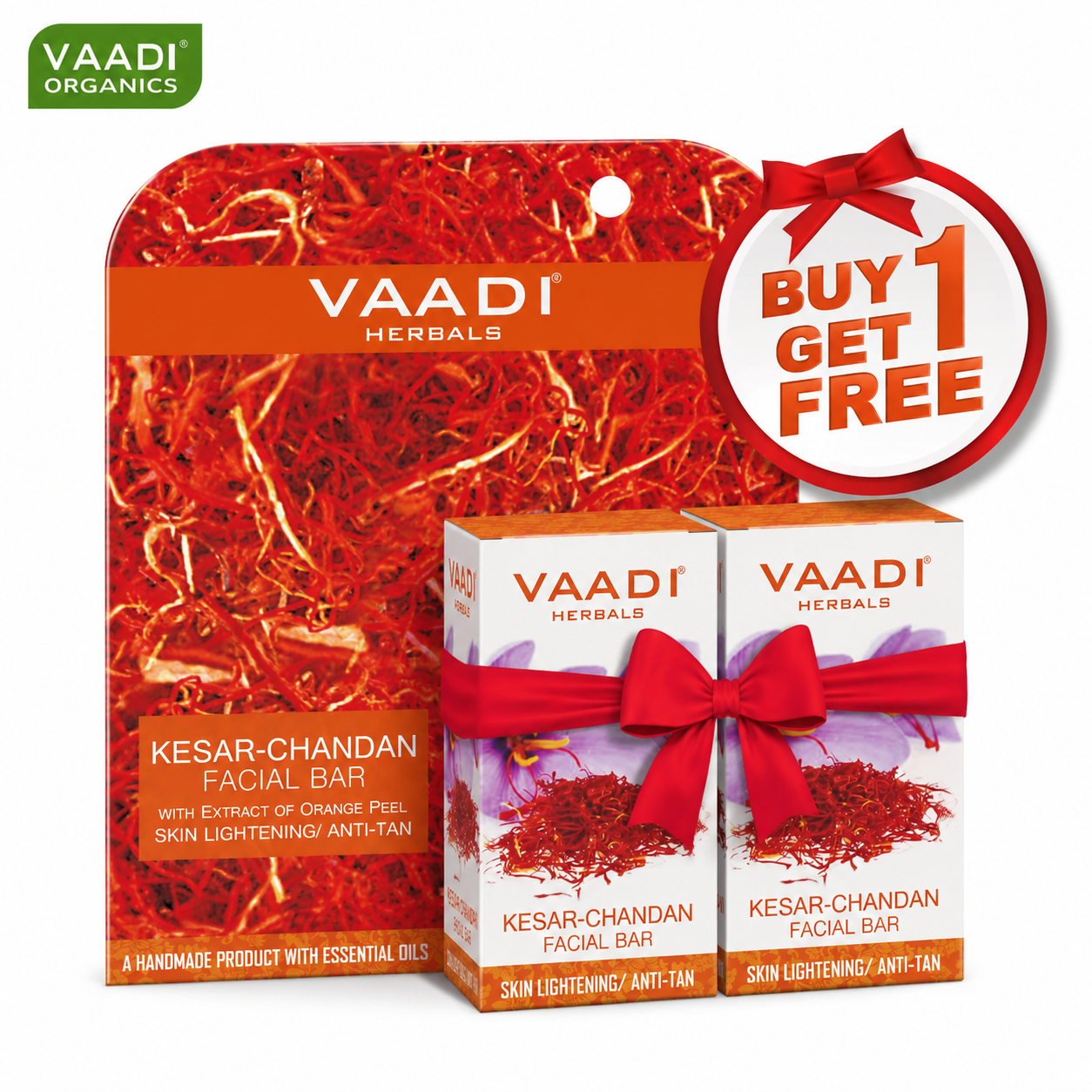 Organic Saffron Sandal Facial Bar with Orange Peel Extract - Lightens Marks- Makes Skin Flawless (25 gms/0.9 oz) (Buy 1 Get 1 Free)