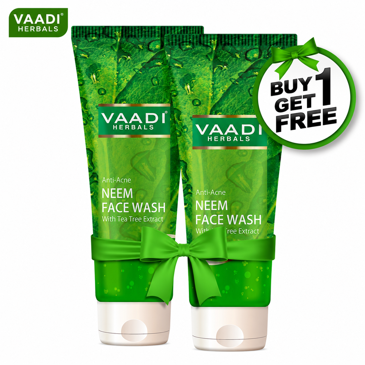Anti Acne Organic Neem Face Wash with Tea Tree Extract - Controls Acne - Heals Skin (60 ml/2.1 fl oz) (Buy 1 Get 1 Free)