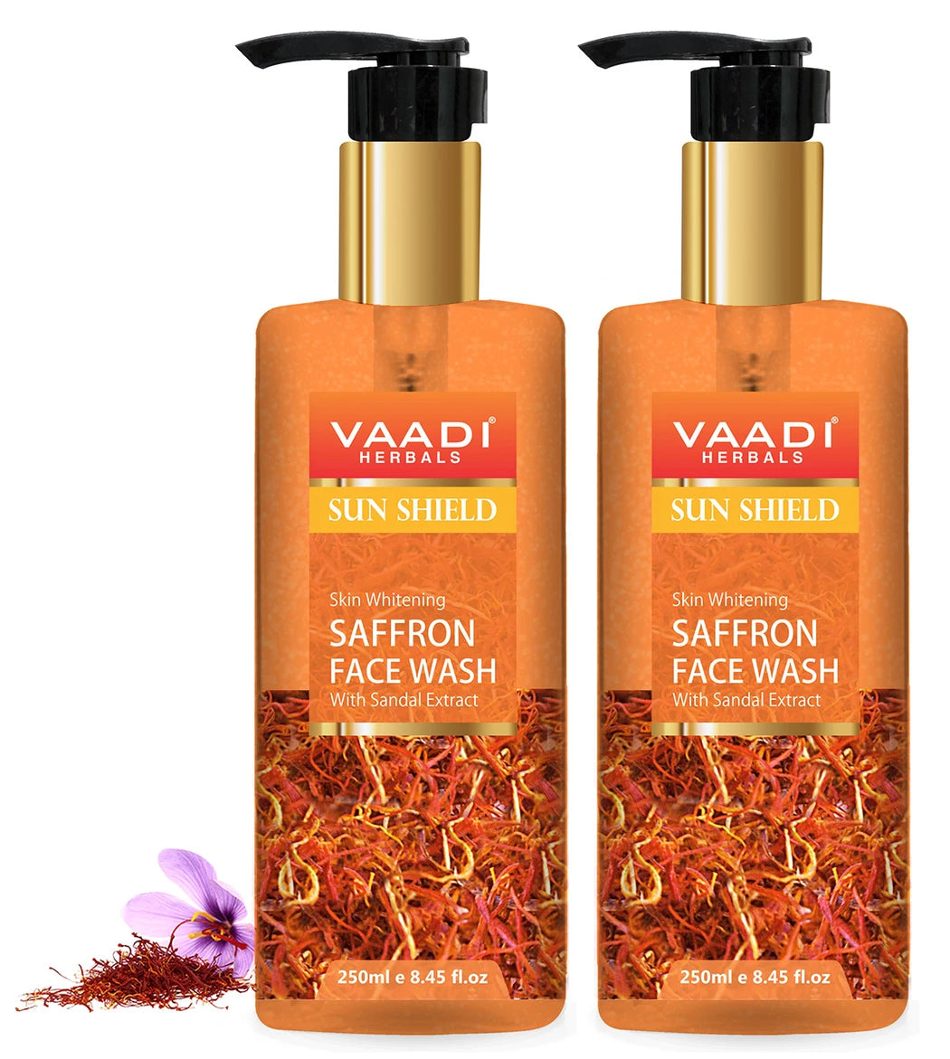 Skin Whitening Organic Saffron Face Wash with Sandalwood - Protects Skin from Sun - Lightens Pigmentation ( 2 x 250 ml/8.45 fl oz)