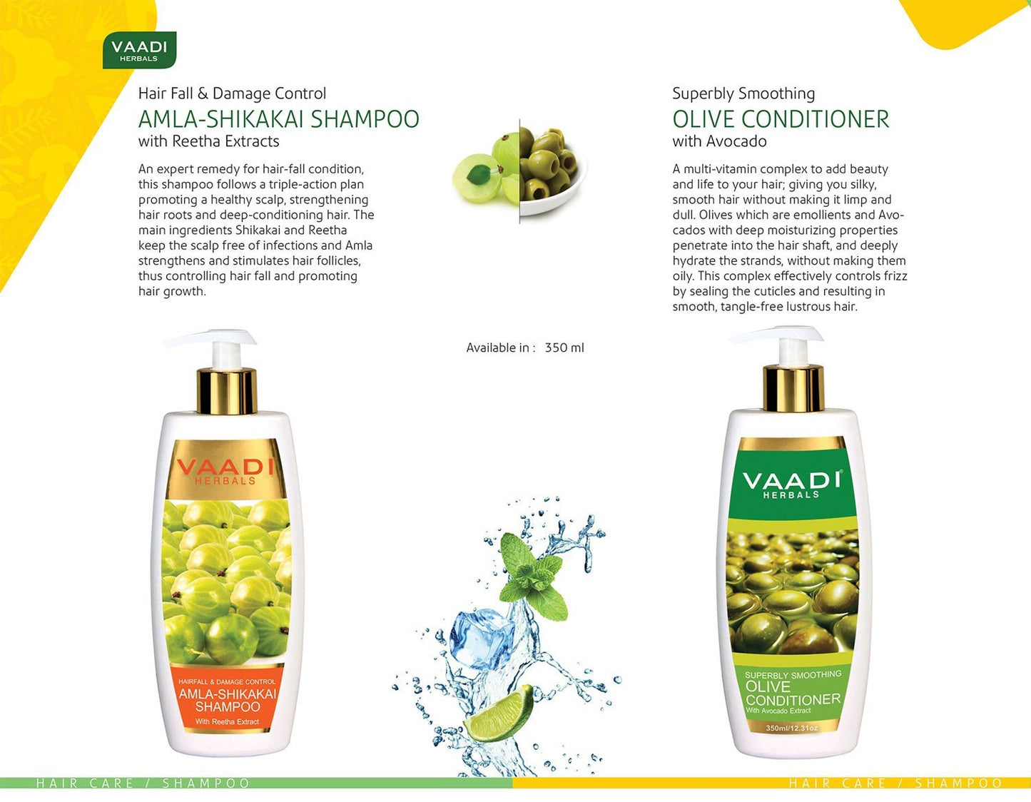 Hairfall & Damage Control Organic Shampoo (Indian Gooseberry Extract) Rich Olive Conditioner with Avocado Extract (2 x 350 ml/ 12 fl oz)