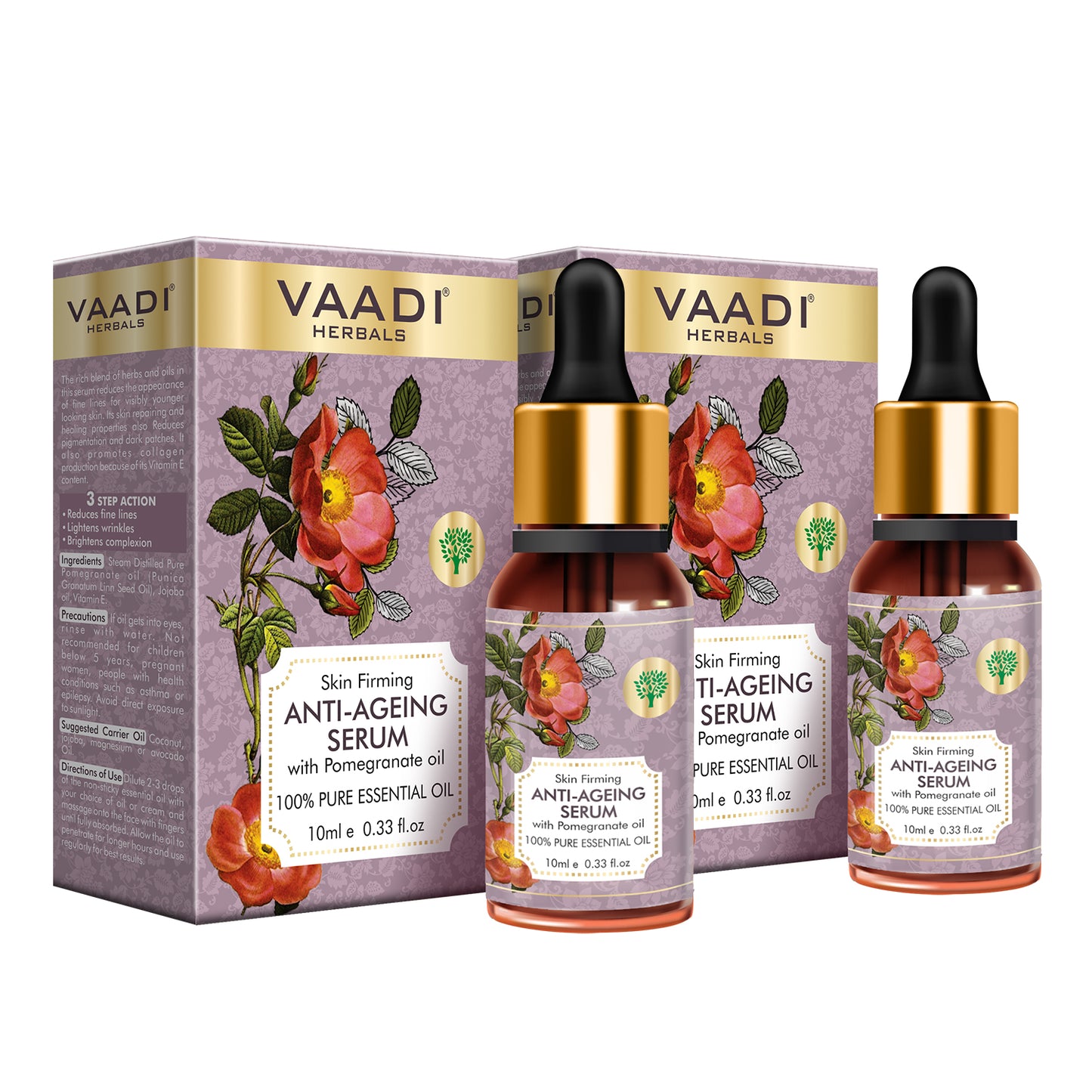Pack of 2 Organic Vitamin E Anti Ageing Serum with Pomegranate Oil - Reduces Fine Lines, Lightens Wrinkles & Brightens Complexion (2 x 10 ml/ 0.33 oz)