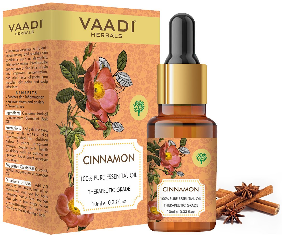Organic Cinnamon Essential Oil - Soothes Skin Inflammation, Relieves Stress & Anxiety & Improves Concentration (10 ml/ 0.33 oz)