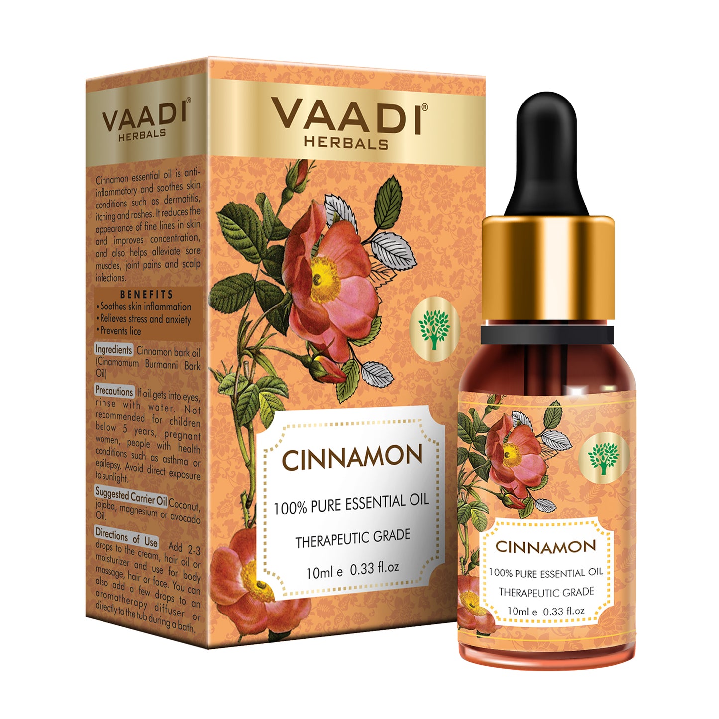 Organic Cinnamon Essential Oil - Soothes Skin Inflammation, Relieves Stress & Anxiety & Improves Concentration (10 ml/ 0.33 oz)