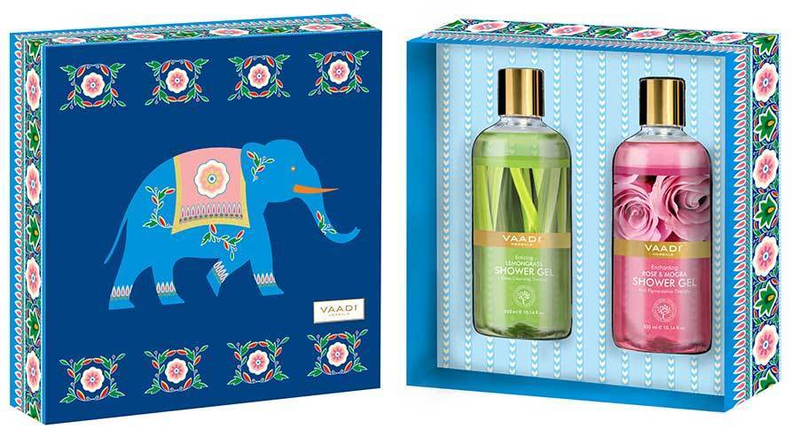 Enduring Fragrance Organic Shower Gel Gift Box - Enticing Lemongrass & Enchanting Rose and Mogra 300 ml - Exotic Bathing Experience