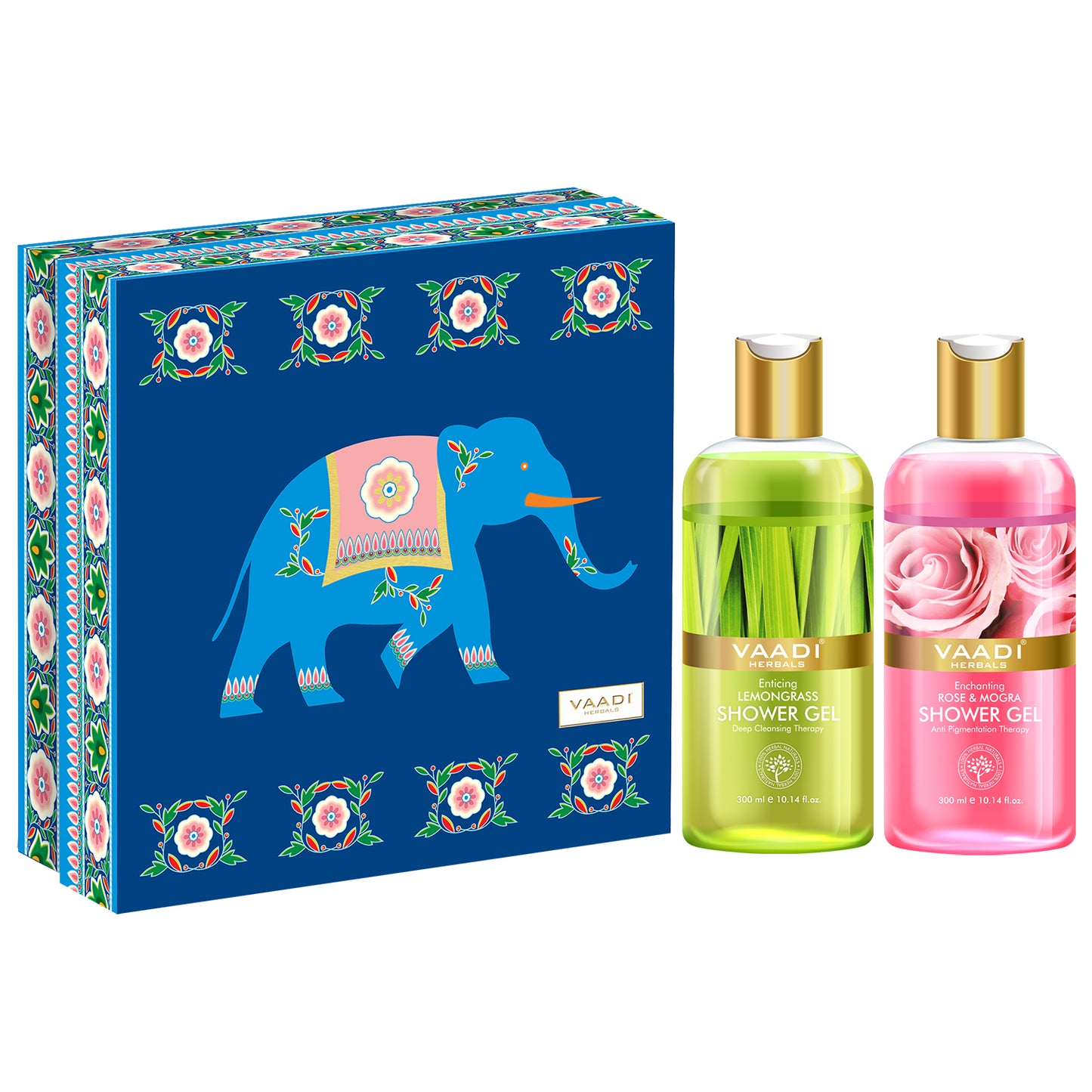 Enduring Fragrance Organic Shower Gel Gift Box - Enticing Lemongrass & Enchanting Rose and Mogra 300 ml - Exotic Bathing Experience