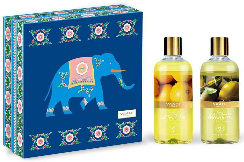 Fresh Springs Organic Shower Gel Gift Box - Refreshing Lemon and Basil & Breezy Olive and Green Apple 300 ml - Exotic Bathing Experience