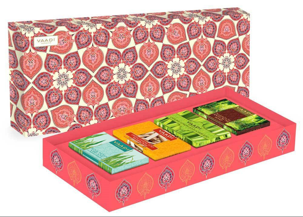Royal Indian Herb Collection - 4 Premium Herbal Handmade Organic Soap Gift Box - Natural Skin Cleansing Bars for All Skin Types
