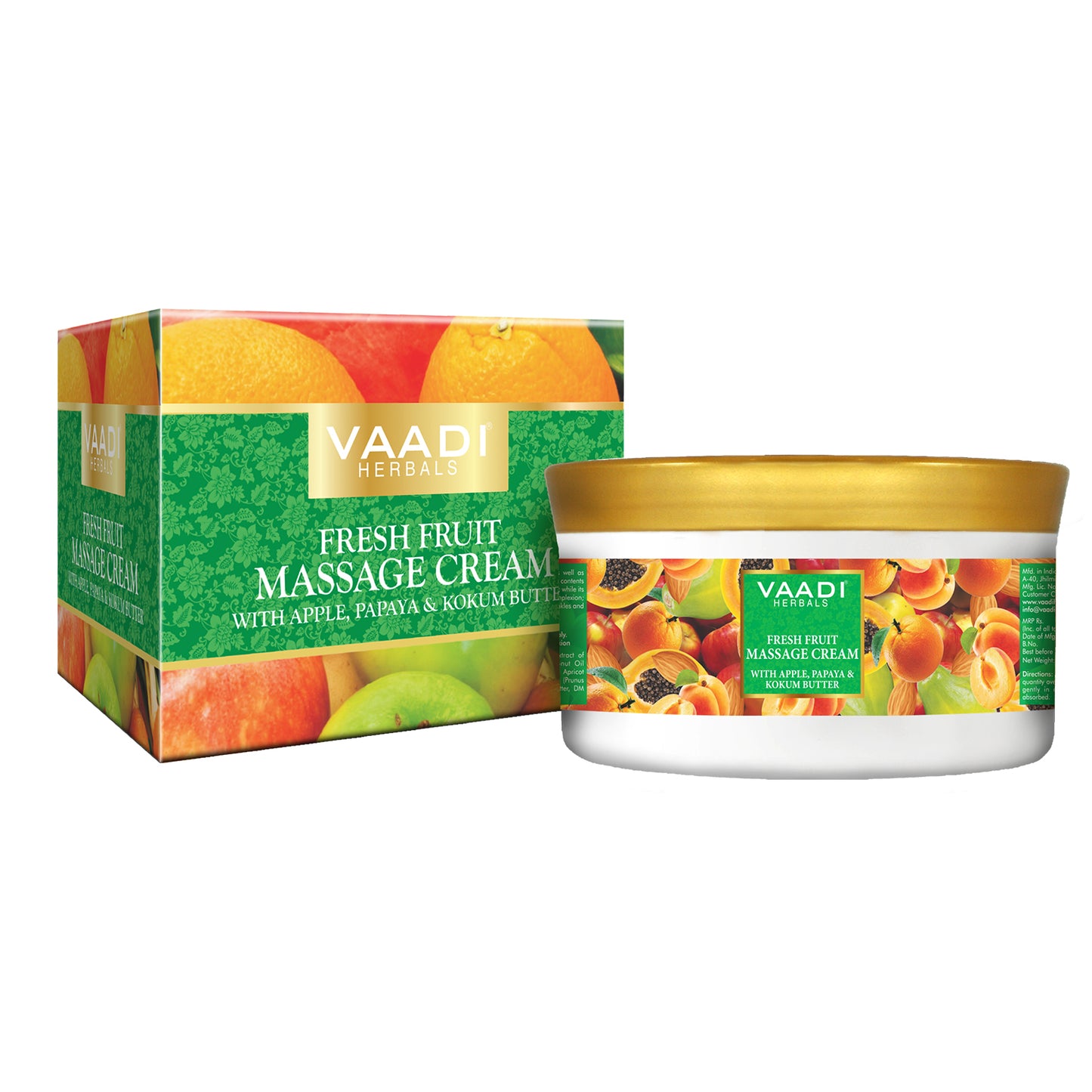 Organic Fresh Fruit Massage Cream with Apple, Papaya & Kokum Butter - Deep Nourishes - Enhances Complexion (150 gms / 5.3 oz)