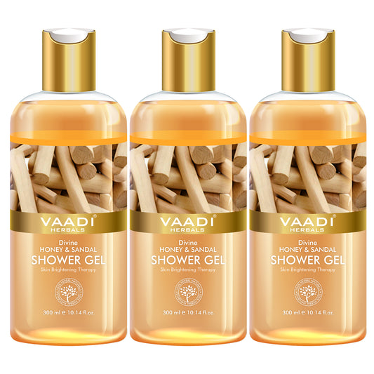 Organic Divine Honey & Sandal Shower Gel- Skin Toning Therapy - Makes Skin Flawless (3 x 300 ml / 10.2 fl oz)