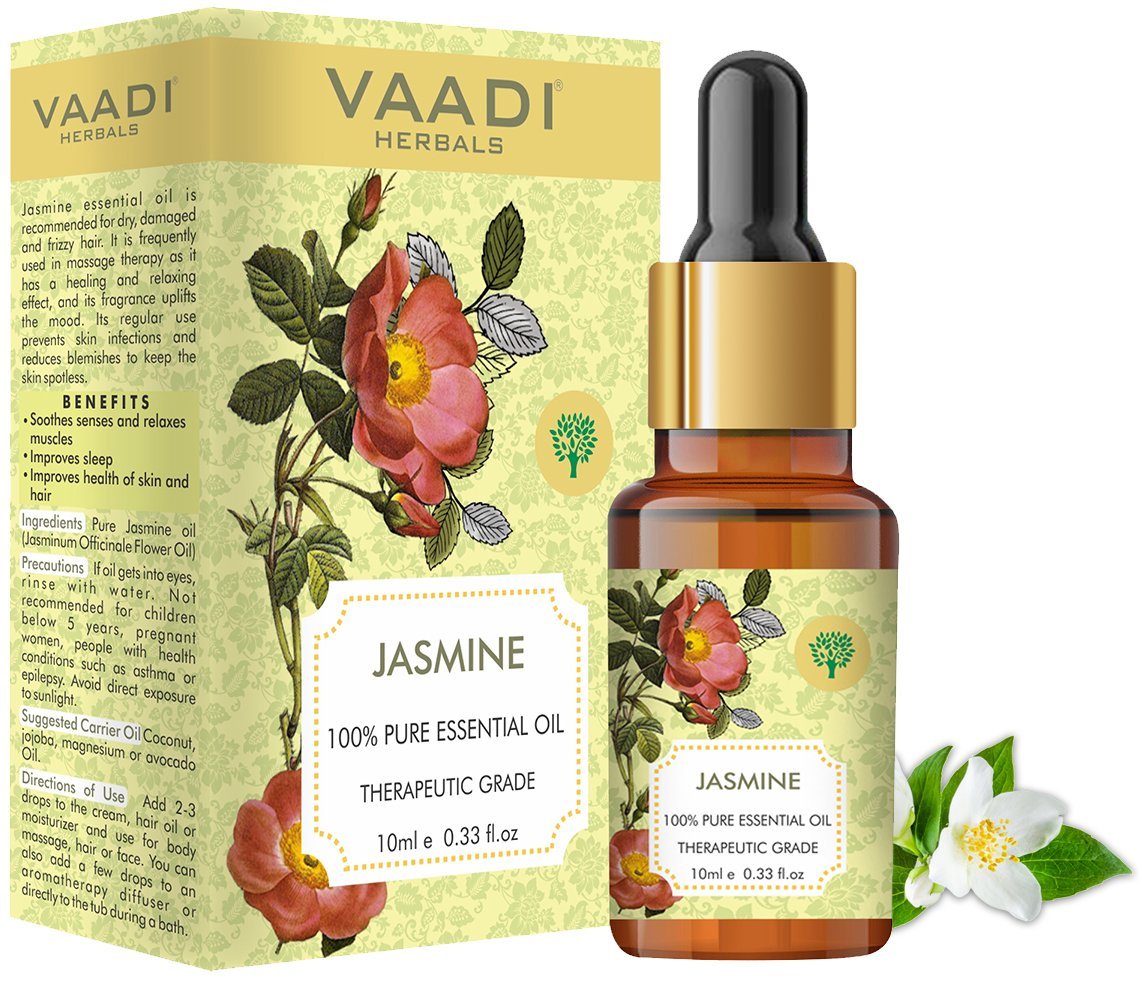 Organic Jasmine Essential Oil - Nourishes Dry & Damaged Hair, Improves Sleep, Uplifts Mood, Reduces Acne & Blemishes (10 ml/ 0.33 oz)