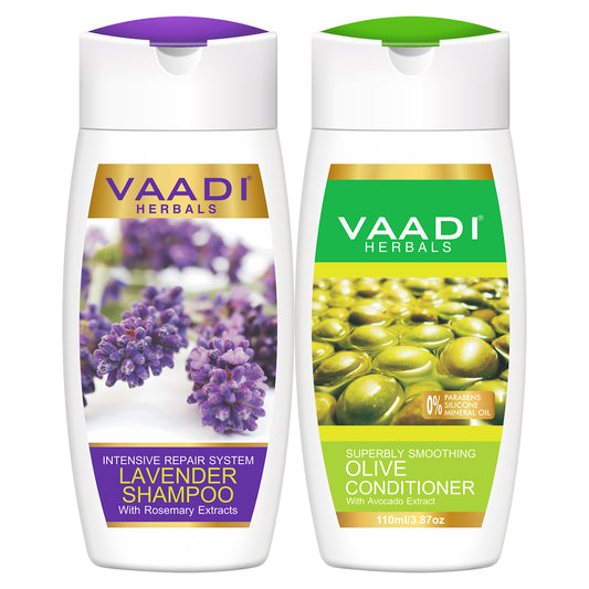 Intensive Repair Organic Lavender Shampoo with Rosemary Extract - Multi Vitamin Rich Olive Conditioner with Avocado Extract (2 x 110 ml/ 4 fl oz)