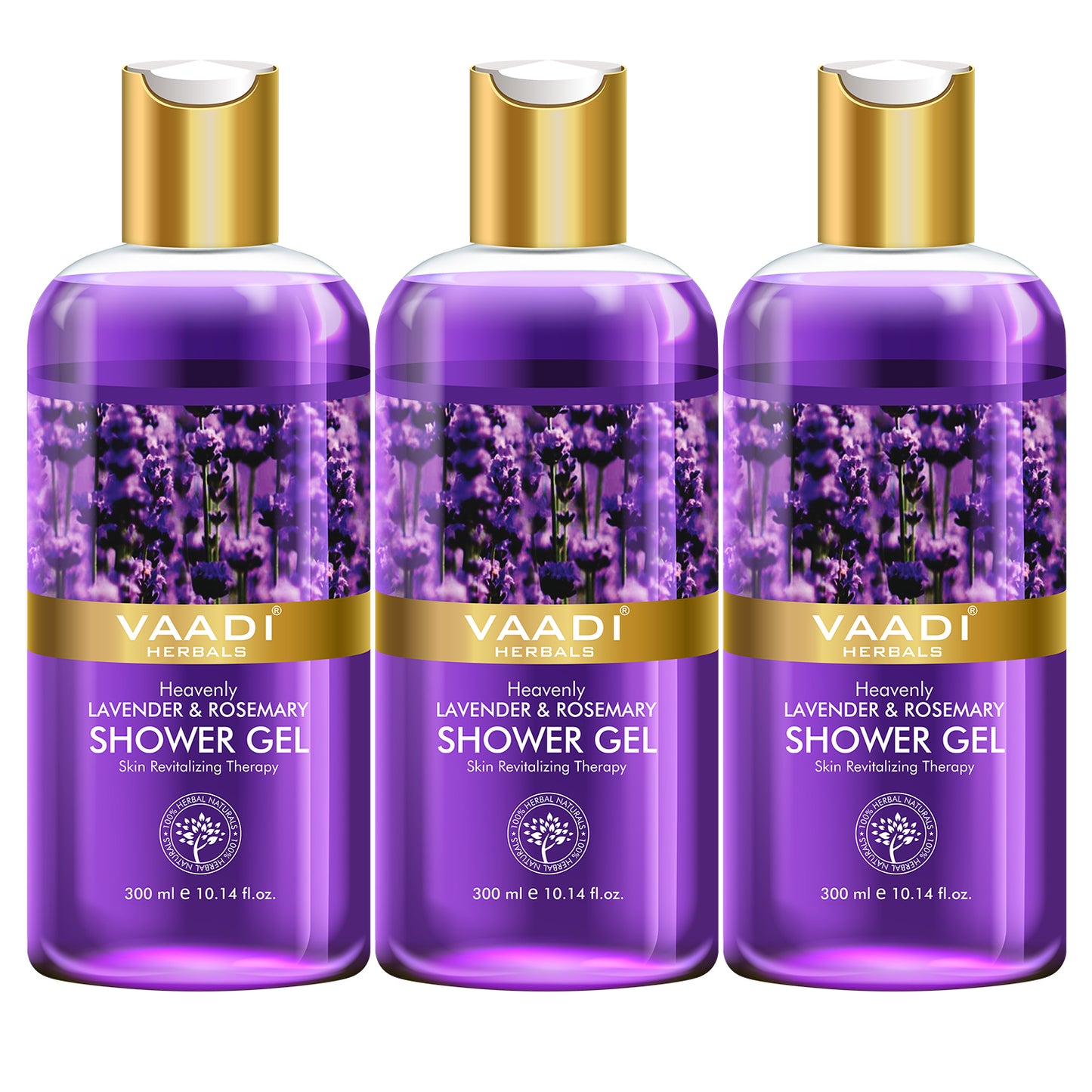Heavenly Organic Lavender & Rosemary Shower Gel - Skin Rejuvenating Therapy - Relieves Puffiness (3 x 300 ml / 10.2 fl oz)