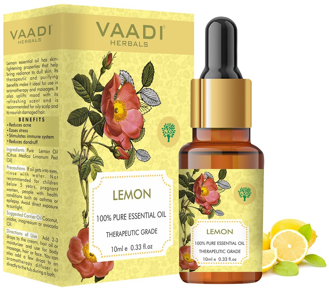 Organic Lemon Essential Oil - Lightens Skin, Reduces Dandruff, Uplifts Mood - 100% Pure Therapeutic Grade (10 ml/ 0.33 oz)