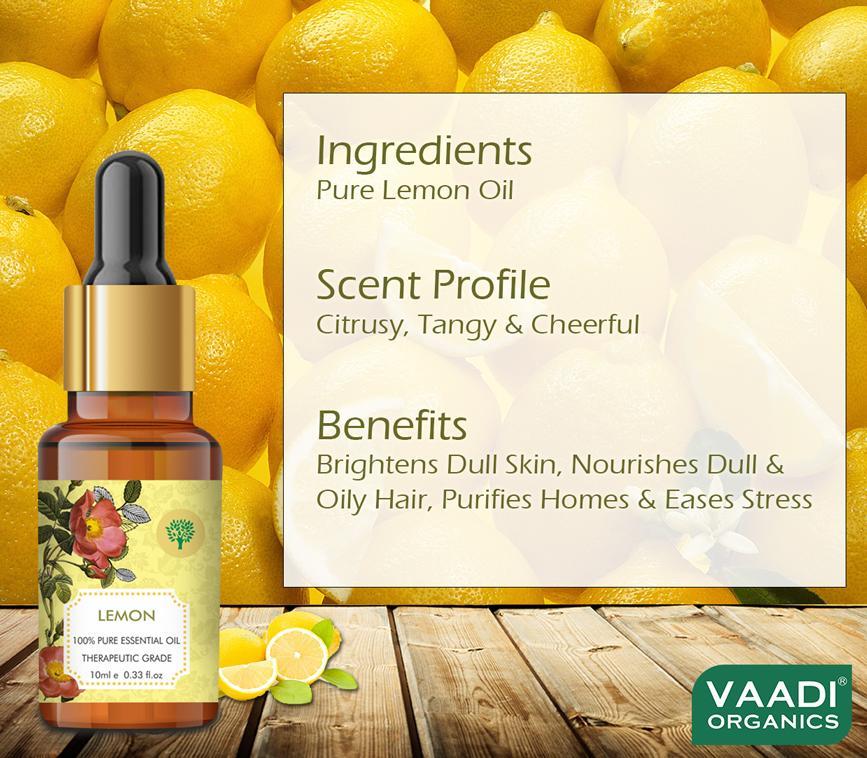 Organic Lemon Essential Oil - Lightens Skin, Reduces Dandruff, Uplifts Mood - 100% Pure Therapeutic Grade (10 ml/ 0.33 oz)