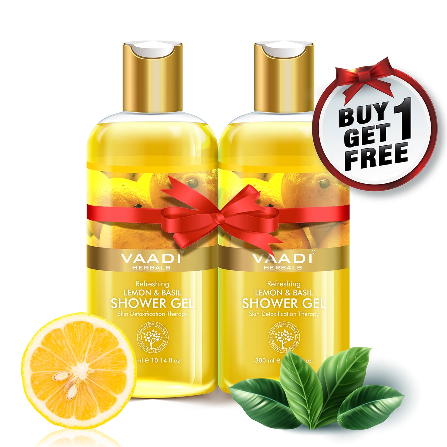 Organic Lemon & Basil Shower Gel - Skin Detoxifying - Brightens Skin (2 x 300 ml / 10.2 fl oz) - <span>(Buy 1 Get 1 Free)</span>