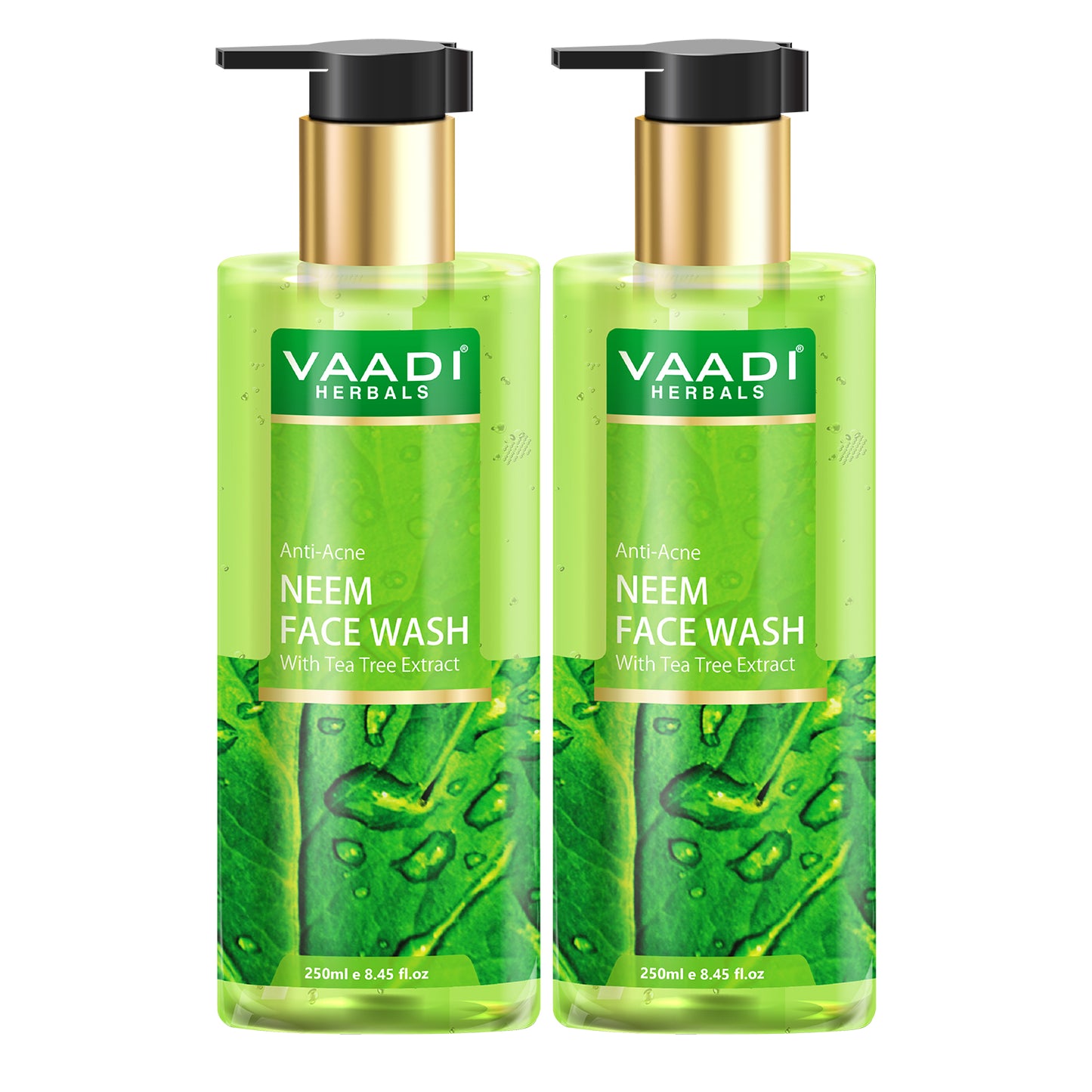 Anti Acne Organic Neem Face Wash with Tea Tree Extract - Controls Acne - Heals Skin ( 2 x 250 ml/8.45 fl oz)