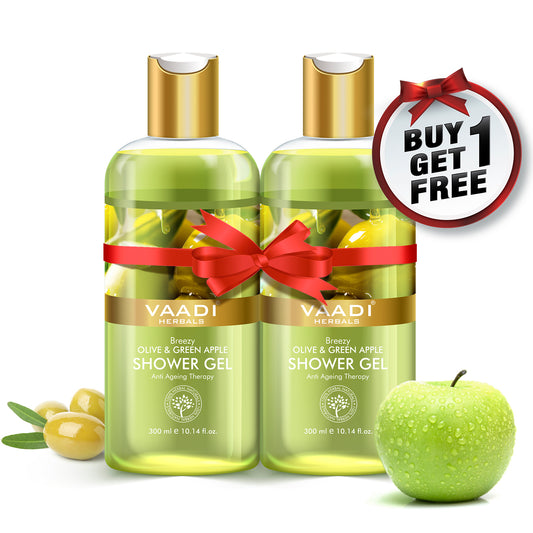 Organic Olive & Green Apple Shower Gel - Skin Revitalizing Therapy - Moisturises Skin (2 x 300 ml / 10.2 fl oz) -(Buy 1 Get 1 Free)