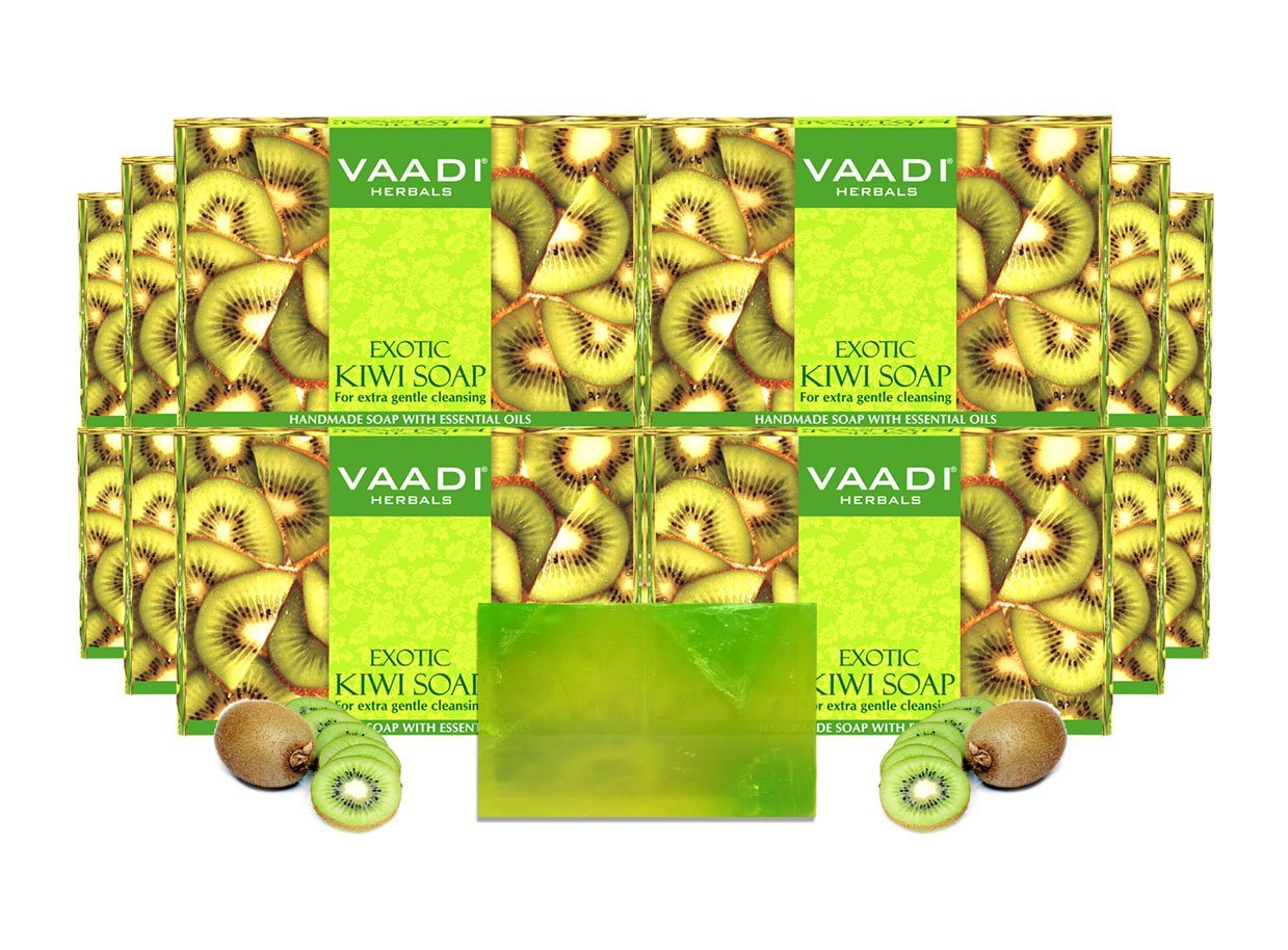 Exotic Organic Kiwi Soap with Green Apple Extract - Gently Clears Skin- Makes Skin Glowing (12 x 75 gms / 2.7 oz)