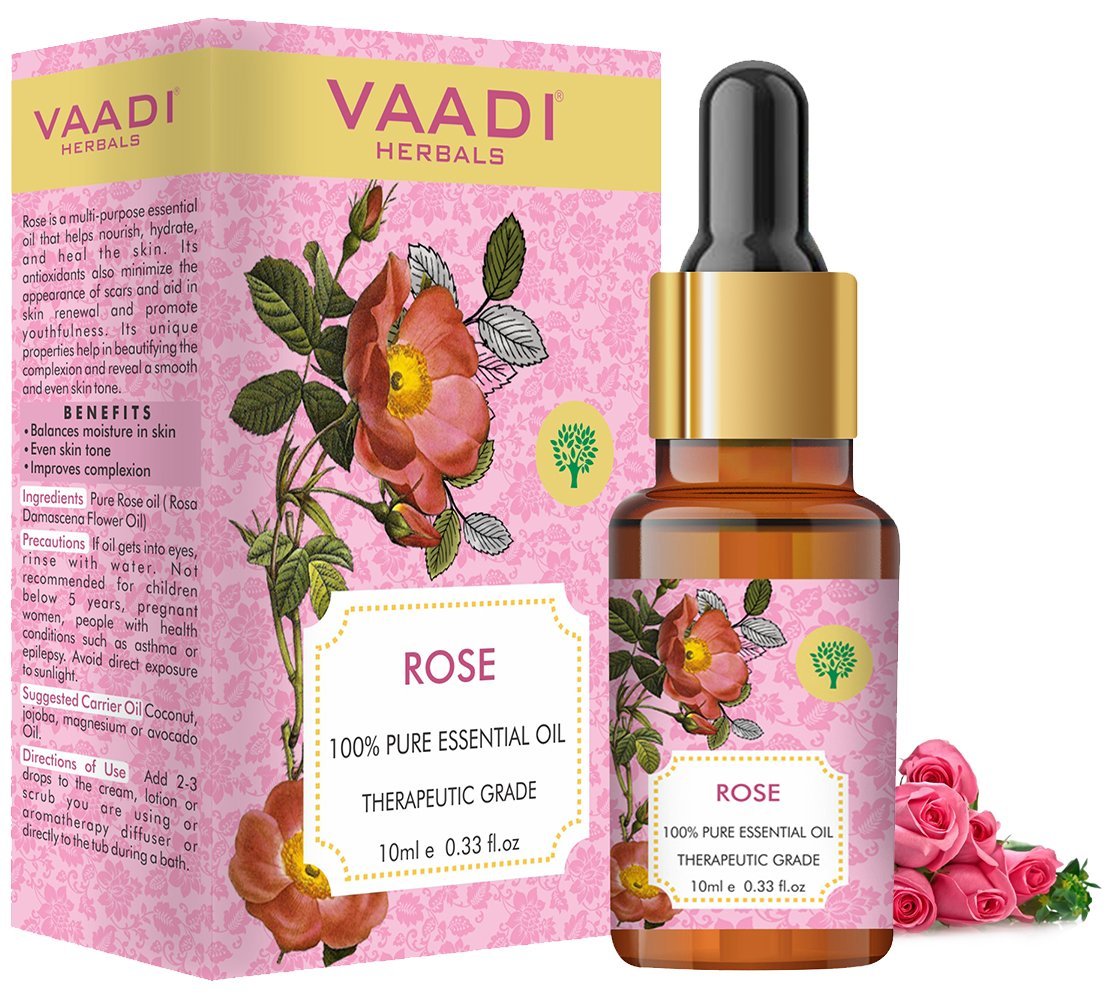 Organic Rose Essential Oil - Improves Complexion, Evens Skin Tone - 100% Pure Therapeutic Grade (10 ml/ 0.33 oz)